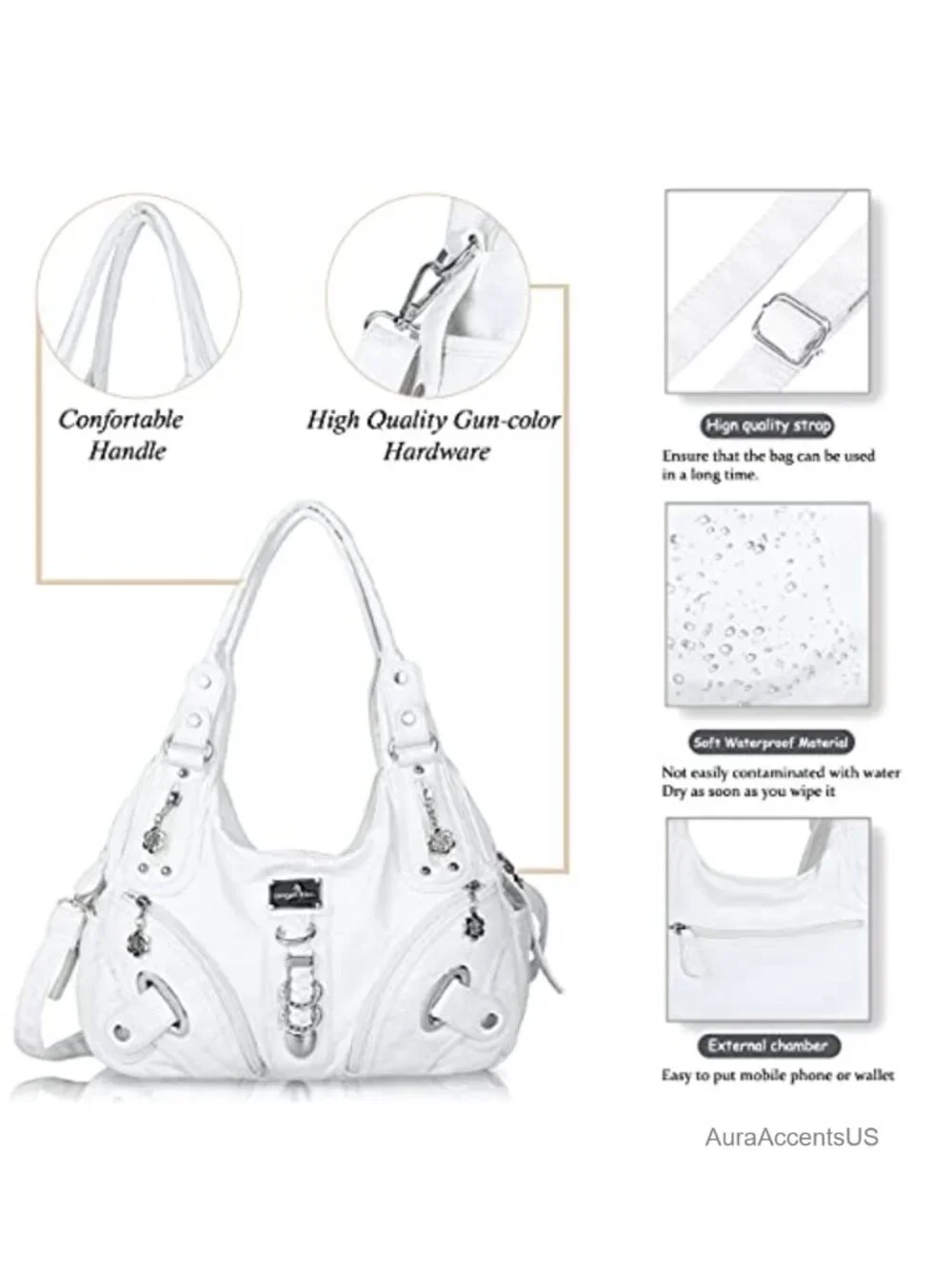 Large Faux Leather Satchel Hobo Bag with Top Handles Shoulder Strap